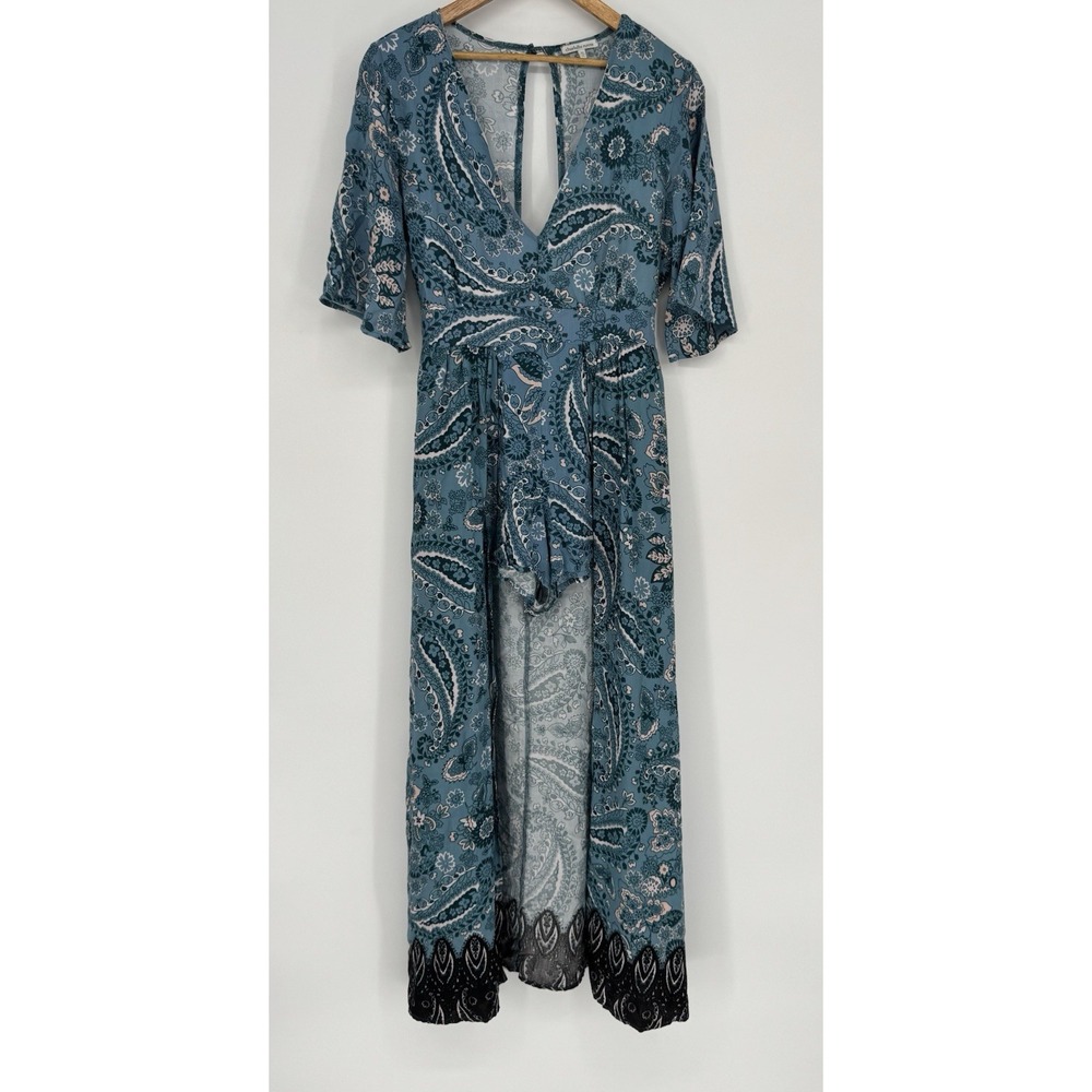 Y2K‎ Charlotte Russe Paisley Romper Maxi Overlay Dress Blue Hippie Indie M